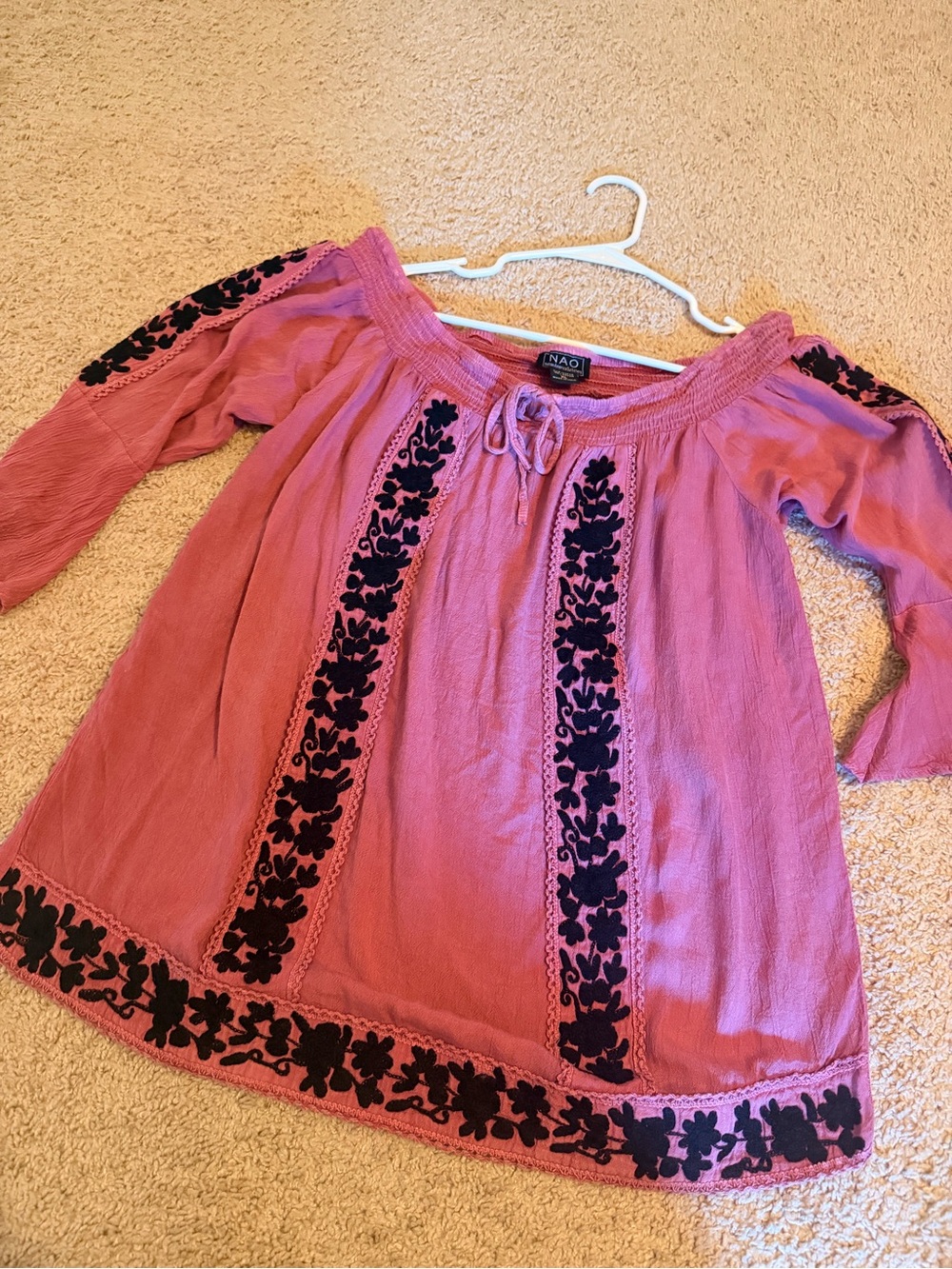 Pink Embroidered Boho Tunic Top NWOT - Picture 3 of 5